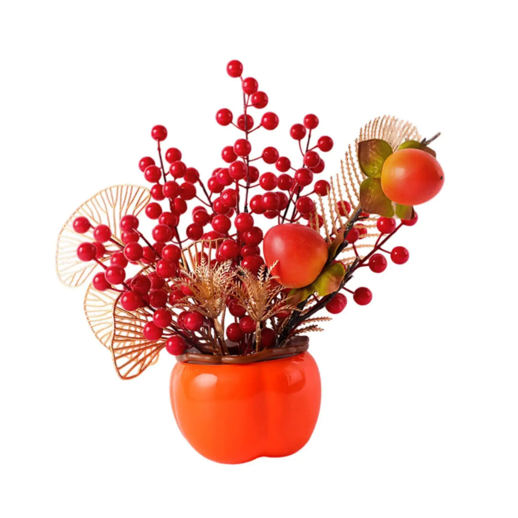 Chinese Lunar New Year Decoration Fake Flower Blessing Bucket Artificial Berry Branches for Restaurant Home Birthday Office Quake