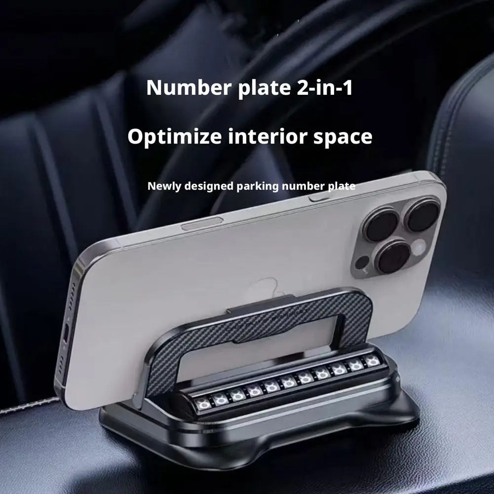 2-in-1 Dashboard Phone Holder with H7 Number Plate-Universal 360° Rotatable and Foldable Car Phone Mount Quake
