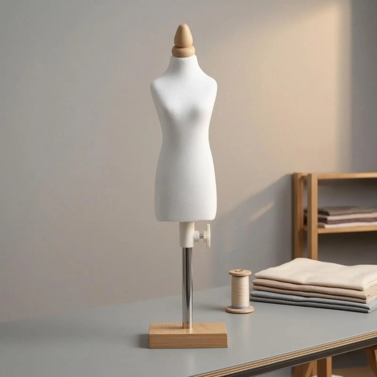 Compact Female Torso Mannequin for Dressmaking with Metal Stand and Wood Neck Cap for Studio Use Quake