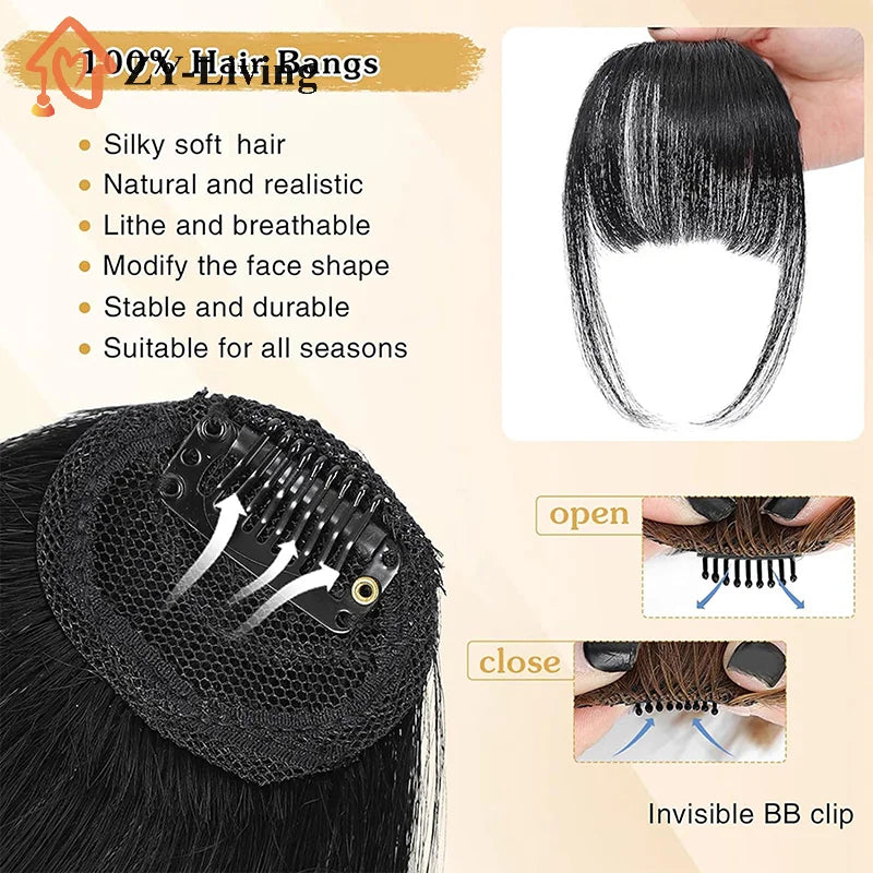 Synthetic Fake Air Bangs Natural Hair Extension Front Fringes Hairpiece Black Brown Clip In Bangs Double Sideburns Hair Styling Quake
