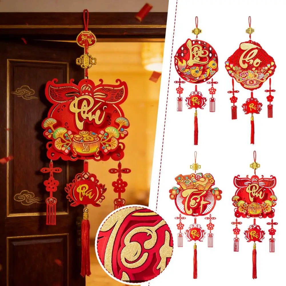 Vietnamese Spring Festival Festive Red Hanging Ornament Horse Year Symbol Tassel Traditional Wall Hanging Tet 2026 Celebration Quake