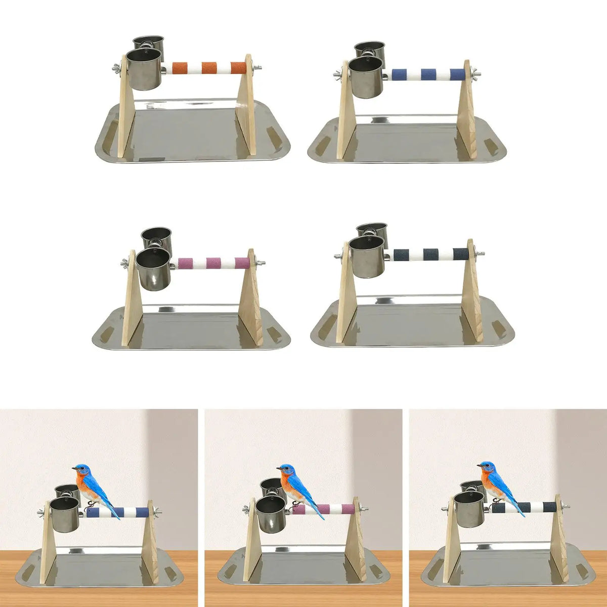 Wooden Playstand for Parrots with Feeder and Perch for Budgies and Cockatoos Quake