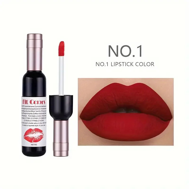 Red Wine Bottle Design Makeup Lip Gloss,Velvet Matte Lip Gloss Liquid Lipstick, High Colour Development,for Natural Lip Makeup Quake 01