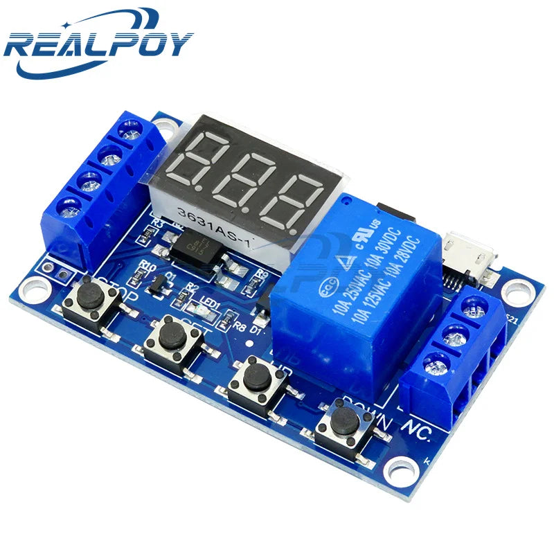 1 Channel 5V Relay 6-30V Relay Module OFF/ON Switch Trigger Time Delay Circuit Timer Cycle 999 minutes Adjustable XY-J02 Quake Micro USB