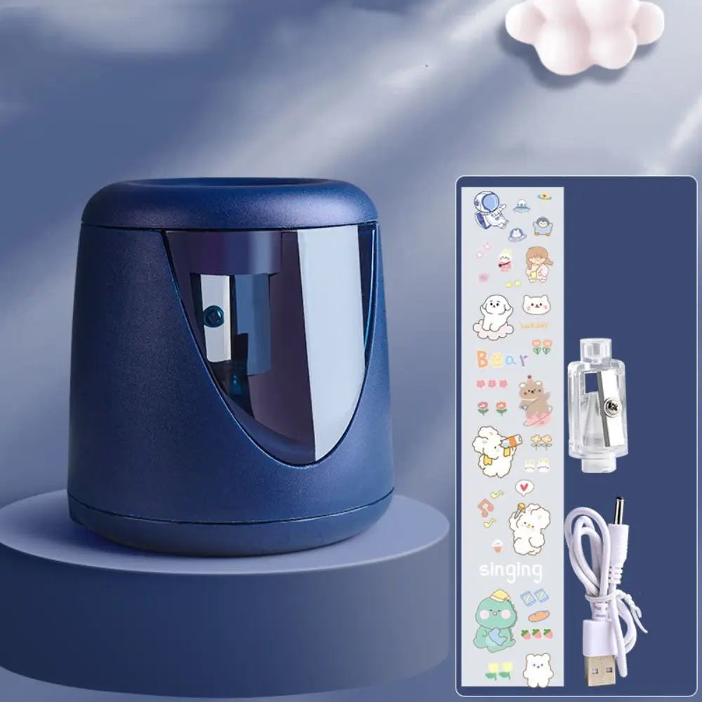 with Decorative Sticker Cartoon Creative Stationery Mechanical Tool Electric Pencil Sharpener Switch Automatic Quake Purple-Battery-USB