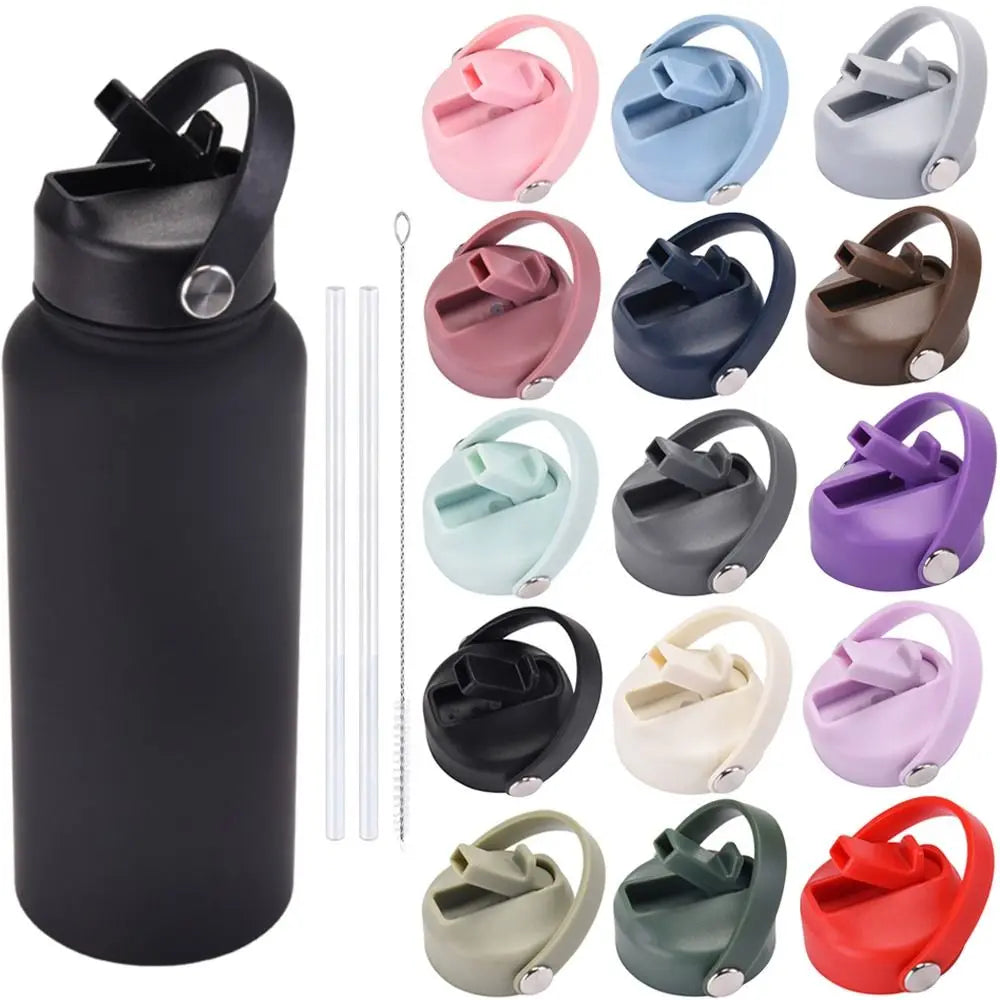 PP Plastic Cup Lid Splash Spill Proof With Big Handle Vacuum Bottle Replacement Lid Wide Mouth Bottle Cover Quake