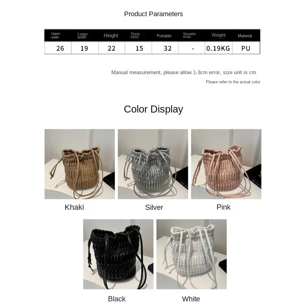 Hot Sale Large Capacity Shoulder Bag Trendy Casual Handbag Drawstring Bucket Bag Lady Quake