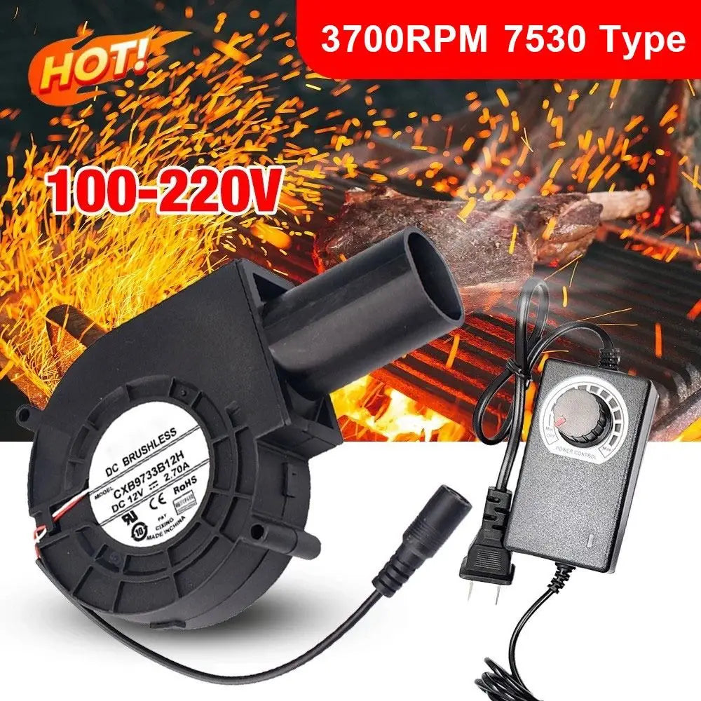 1Pcs New Small Blast Engine BBQ Blower with Variable Speed Controller 7530 Type Air Blower 220V/110V 3700RPM Cooking Fans Quake