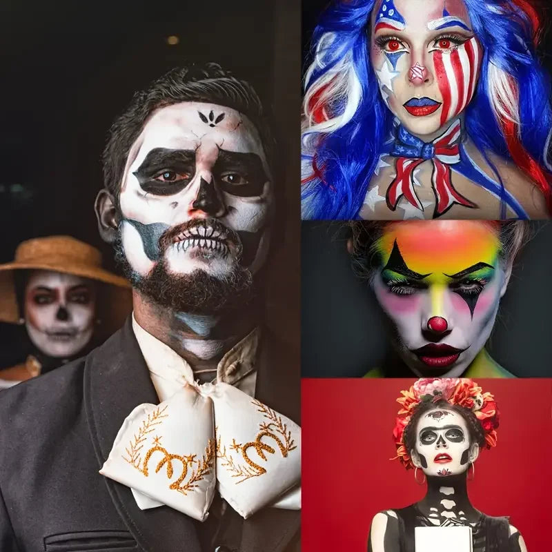 White Black Red Face Body Paint,Adult Oil Body Paint Set,FX Clown Vampire Skeleton Role Play Halloween Makeup with 6 Brushes Quake