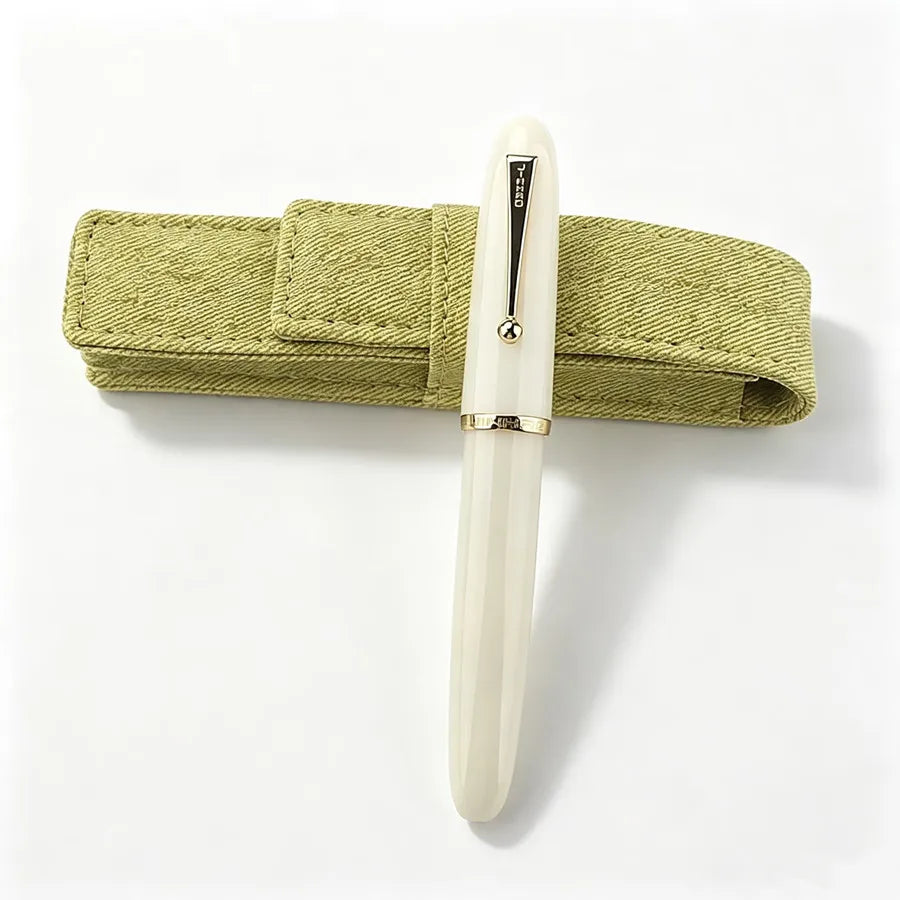 Jinhao 9019 White Resin Fountain Pen Gold Nib Retro Smooth Writing Pen With Green Cloth Pen Sleeve Vintage Office Stationery Quake