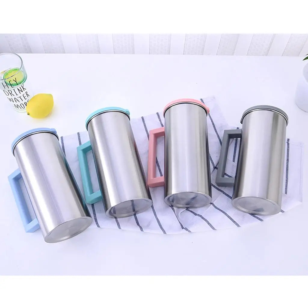 Stainless Steel Drinks Pitcher 1.8L Pink Iced Tea Jug Durable Easy Pour Handle for Restaurant Cafe Home Serving Quake