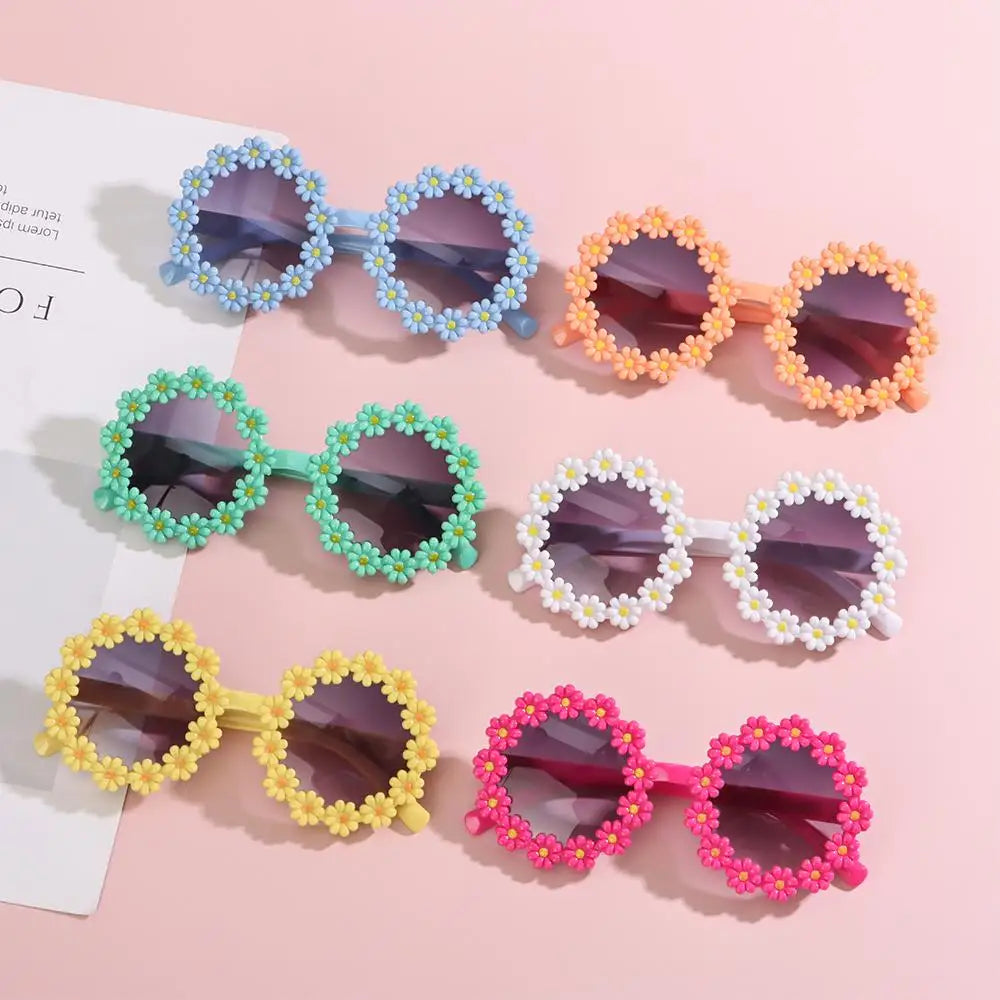 Round Flower Sun Glasses for Kids Cute Daisy Sunglasses Children Outdoor Sun Protection Shades Fashion Funny Party Eyewear Quake