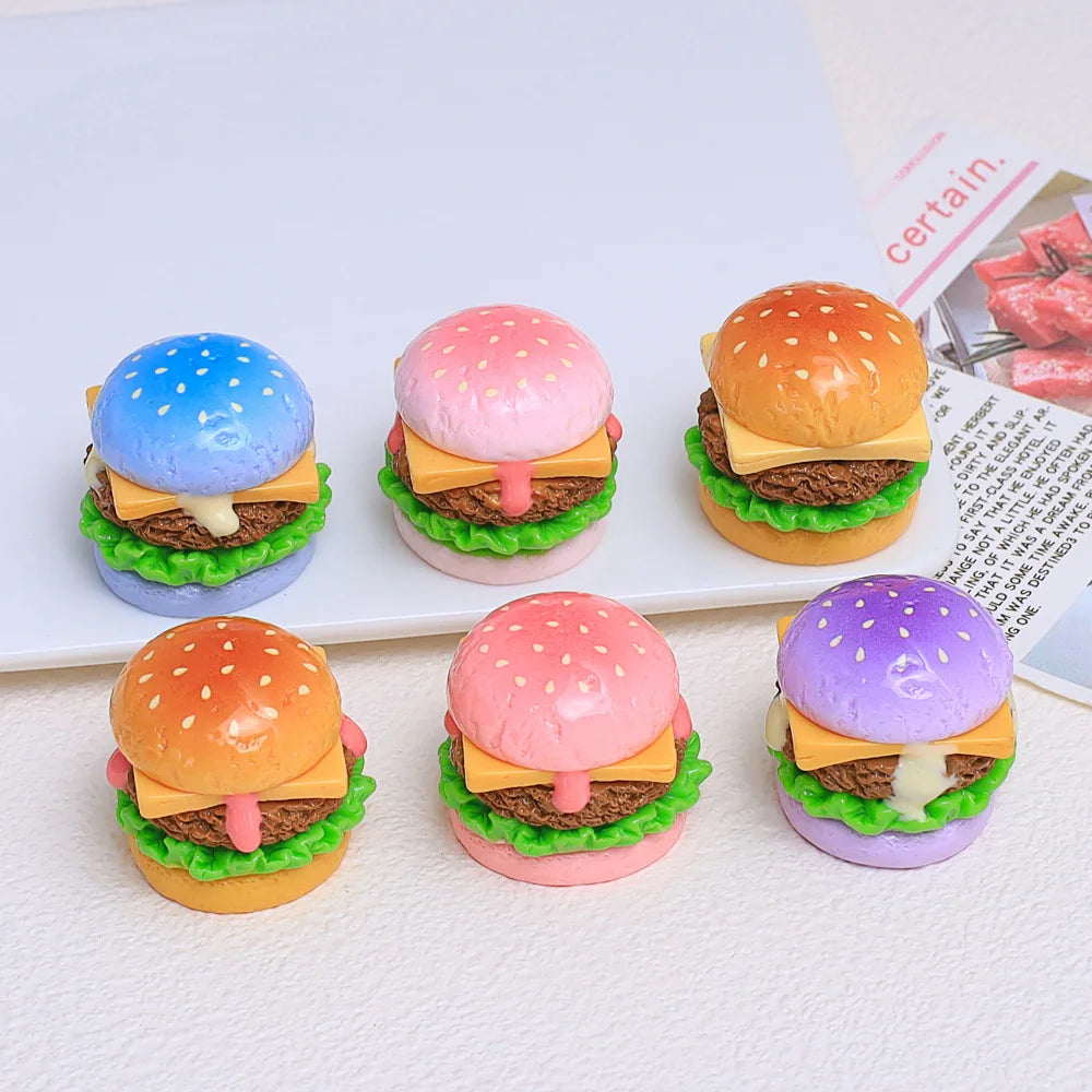 5Pcs Color Hamburger Flatback Resin Cabochon Scrapbooking for Hair Bows Center DIY Jewelry Phone Decoraiton Making Accessories Quake mixed