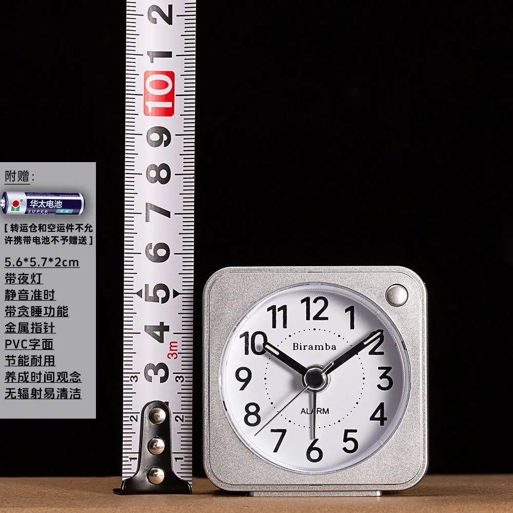 Japanese silent sweep second alarm clock creative bedside fashion with night light postgraduate entrance exam mini alarm clock Quake Silver