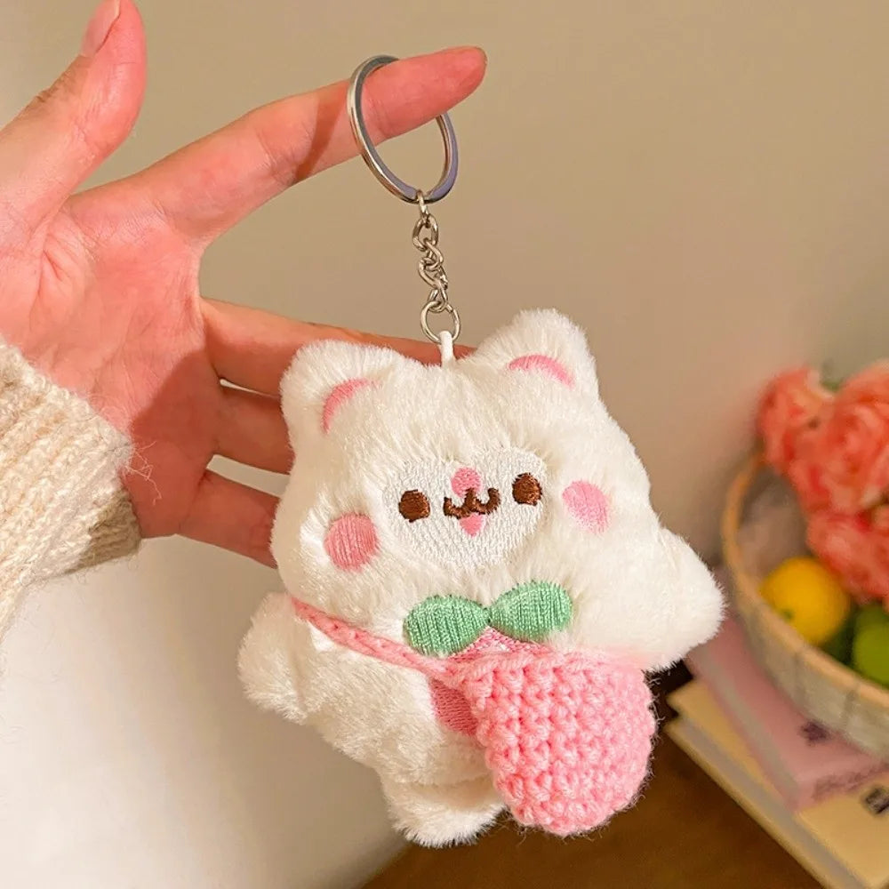 Kawaii Soft Plush Keychain 10cm Mini Stuffed Key Ring Plush Cat Doll Pendant Car Accessories Quake A