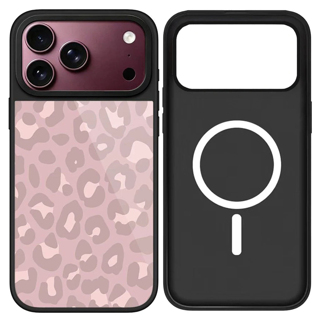 Pink Leopard Cherry Mirror Surface Magnetic Phone Case Cover for IPhone 12 13 14 15 16 17 18 Pro Max Case Quake mirror (MagSafe) iPhone 14 Pro