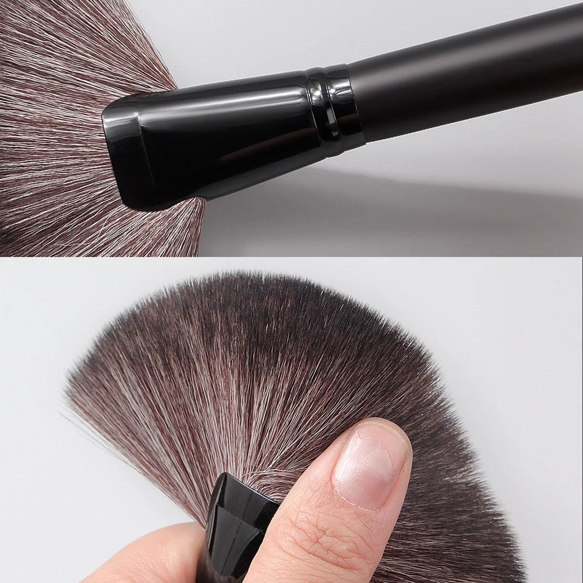 Luxury Wooden Handle Fan Makeup Brush Finishing Powder Brush Multi-use Professional Makeup Brush Quake