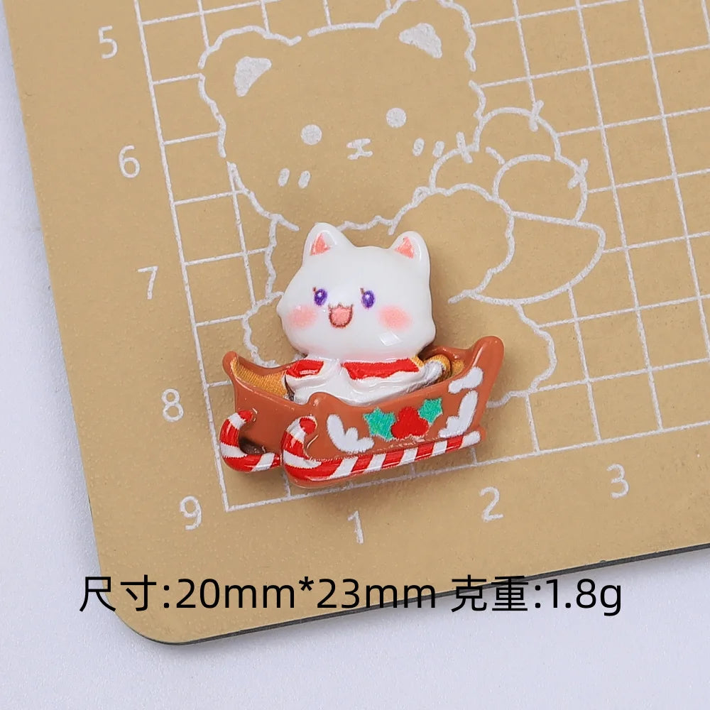 20Pcs New Christmas Cartoon Tree Santa Claus House Flat Back Resin Cabochons DIY Jewelry Hairpin Craft Decor Accessories Quake sleigh