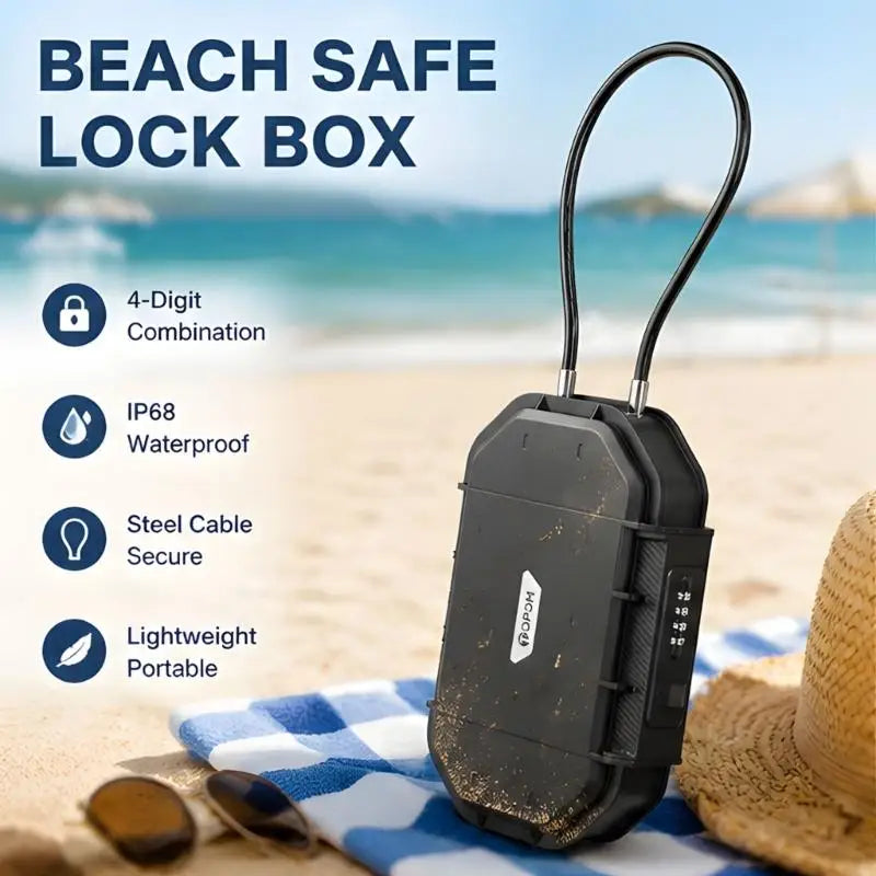 Portable Combination Lock Box with Cable for Beach and Pool, Hard Shell Valuables Storage Case for Phone Cash Cards, Travel K1KF Quake