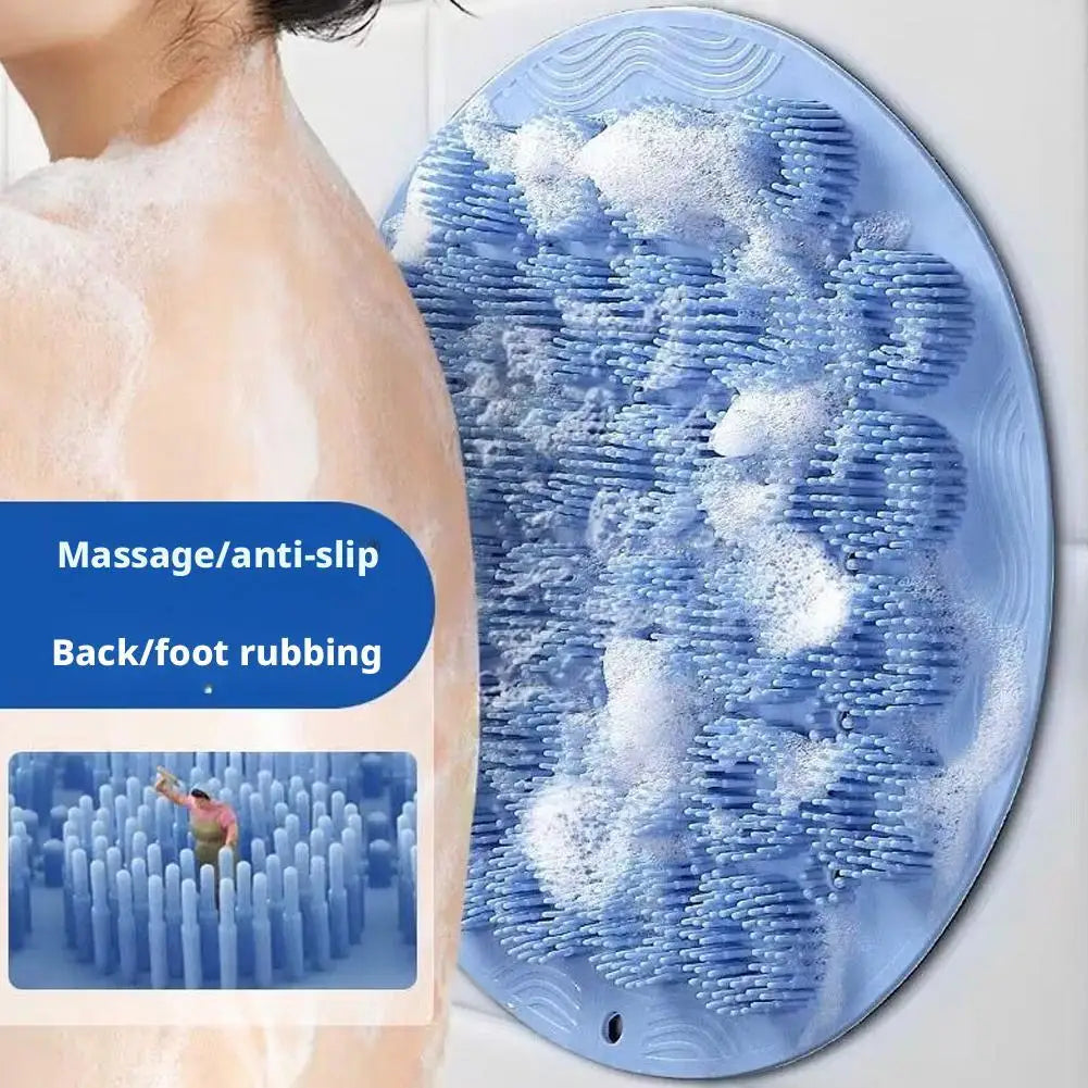 Exfoliating Shower Foot & Back Scrubber, Massage Pad,Wall Mounted Back Scrubber, Silicone Bath Massage Foot Mat with Suction Cup Quake