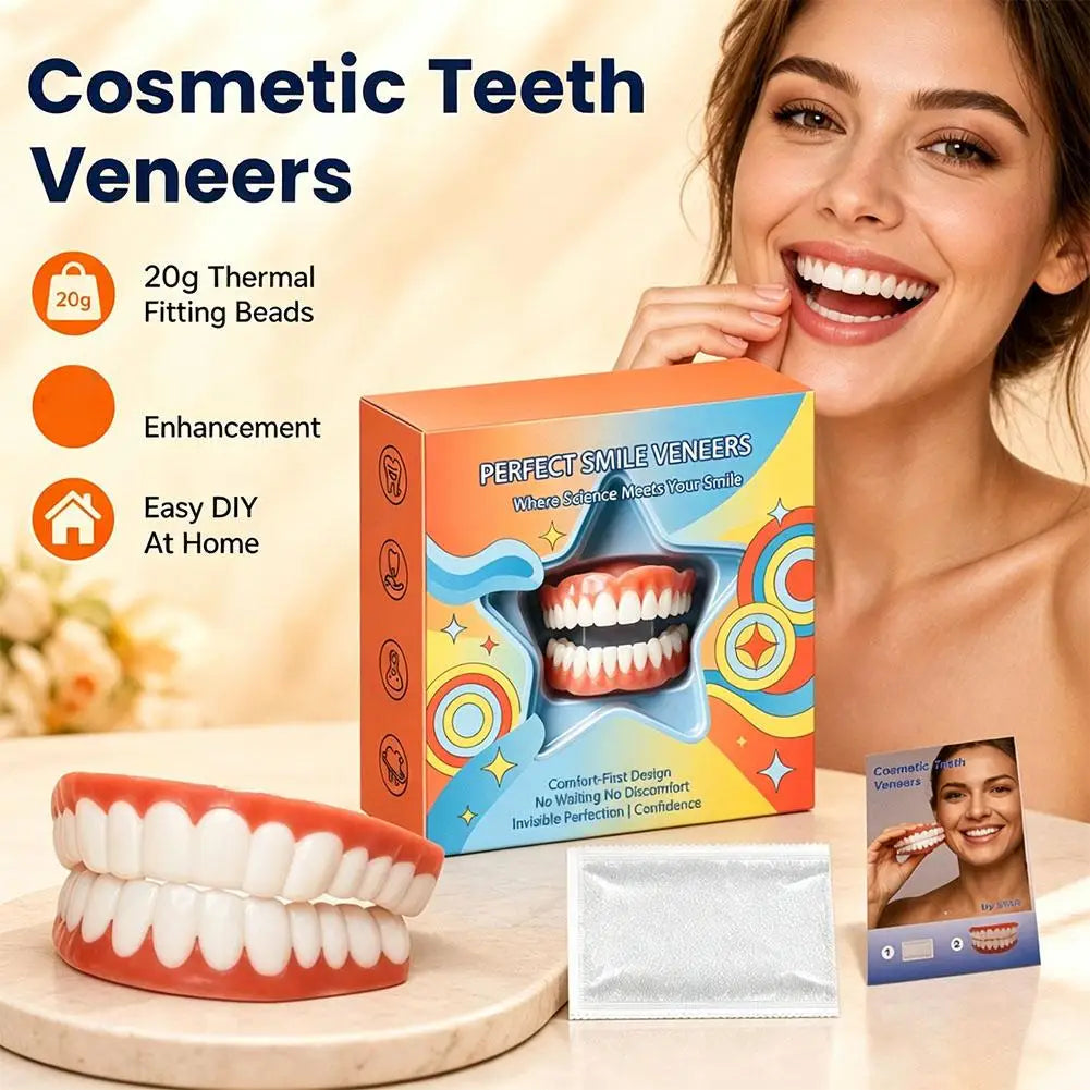 Full Set Natural Dentures Upper & Lower Silicone Fake Teeth Braces Comfort Fit Instant Confidence Smile Oral Care For Men Women Quake