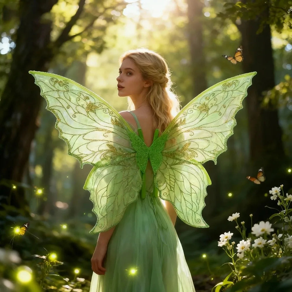 Cute Princess Angel Wing Fairy Wings Organza Dress UP Angel Wings Sparkling Cicada Wing for Women Girls Quake