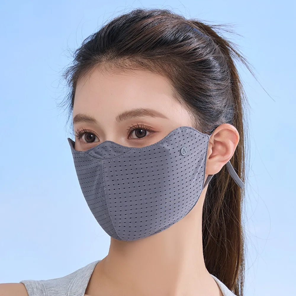 New Breathable Ice Silk Mask Washable Dustproof Anti-sun Mask Anti-UV Mesh Sunscreen Mask Unisex Quake