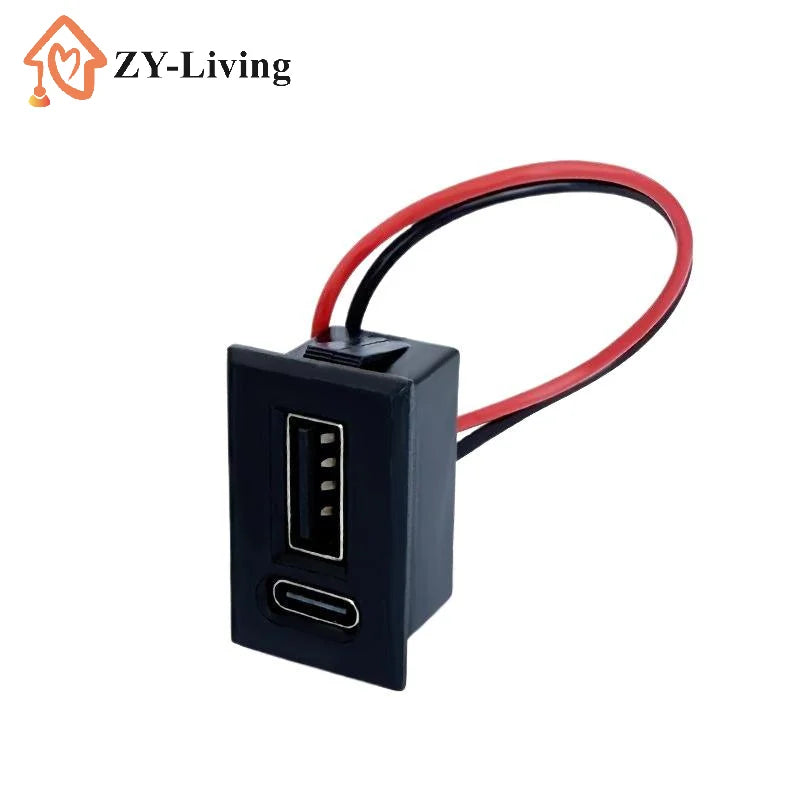 1PCS USB Female Base Type-C Double-Layer Socket Lamp Charging Socket Power Phone Socket With Cable Connector Quake