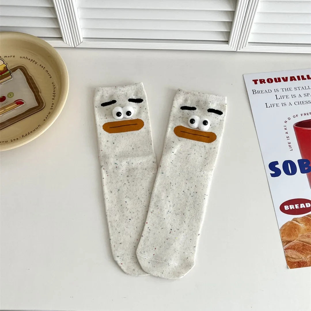 Funny Expression Women's Socks Spring Summer School Students Wearing Cute Cartoon Big Eyes Men Socks Friends Birthday Gifts Quake 1PC-coffe mouth One Size