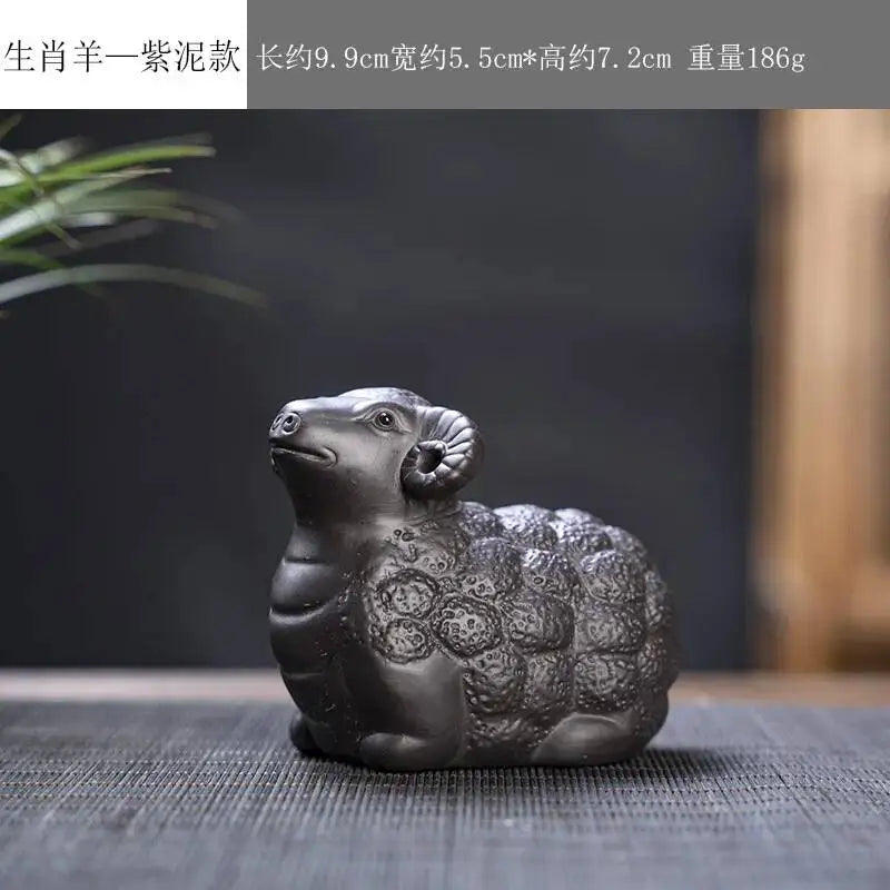 Zisha Twelve Zodiac Creative Tea Pet Ornaments Nurturable Tea Play Tea Accessories Cute Zodiac Small Ornaments Quake Purple Clay x Sheep