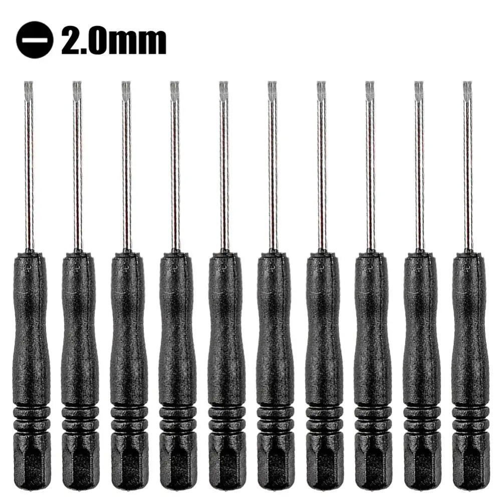 10Pcs Portable Small Mini Screwdriver Slotted Cross Phone Repair Tool Screwdrivers Black 2mm 3mm Disassembly Screwdriver Quake One Word 2.0mm