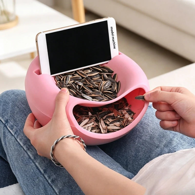 Lazy Double-layer Sunflower Seed Storage Tray Separated Snack and Shell Container Household Nut Serving Plate for Watching TV Quake
