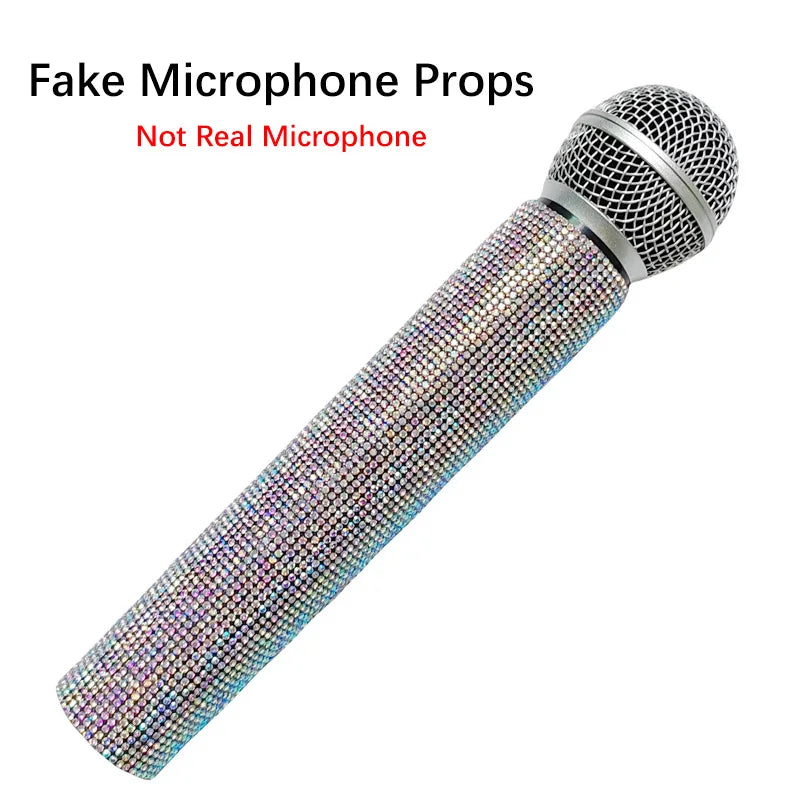 Rhinestone Simulation Microphone Props Colorful Plastic Fake Micriphone Decoration Ornaments For Home Bar Party Favors Photograp Quake