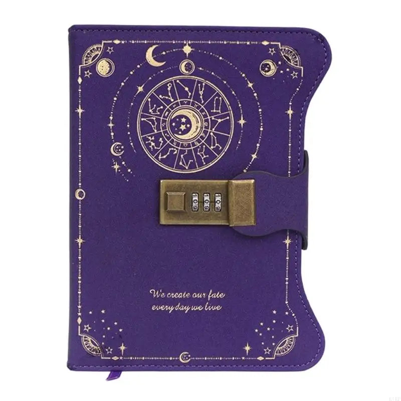 Retro PU Leather Diary with Combination Lock 360 Pages Travel Journal Hardcover Notebook For Daily Writing Note Taking K1KF Quake for Purple CN