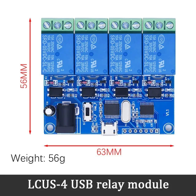 USB Relay Module CH340 USB Intelligent Control Switch 10A 250VAC 30VDC Over-Currentelay LCUS-1/LCUS-2 /LCUS-4/LCUS-8 Smart Home Quake LCUS-4