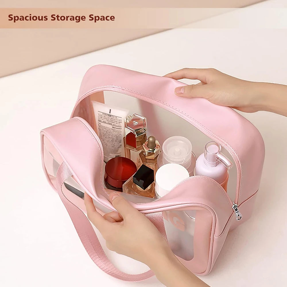 3pcs Transparent Makeup Bag Large Capacity Portable Cosmetic Storage Bag for Travel, Fitness & Swimming Quake