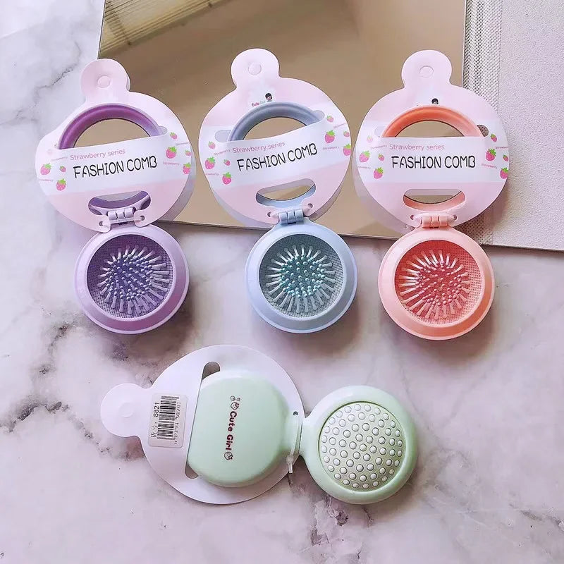 New Candy Color Folding Comb with Mirror Small Portable Travel Anti-static Folding Air Cushion Massage Combs Hair Care Brushes Quake 1PC Random