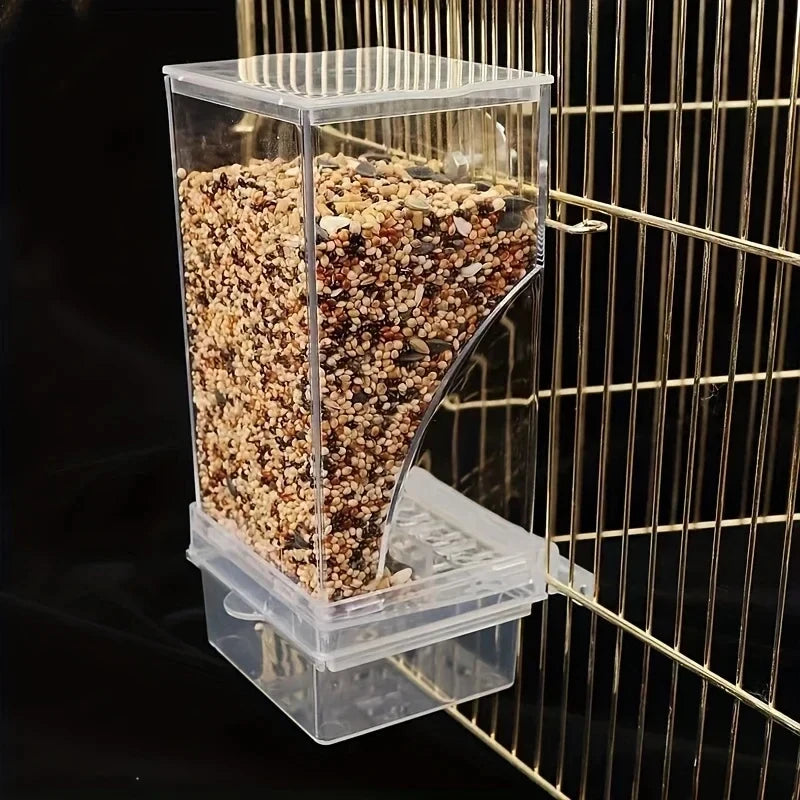 Automatic Parrot Bird Feeder Spill Proof Splash Proof Clear Acrylic Design Auto Dispense Birdseed Essential Bird Cage Accessory Quake
