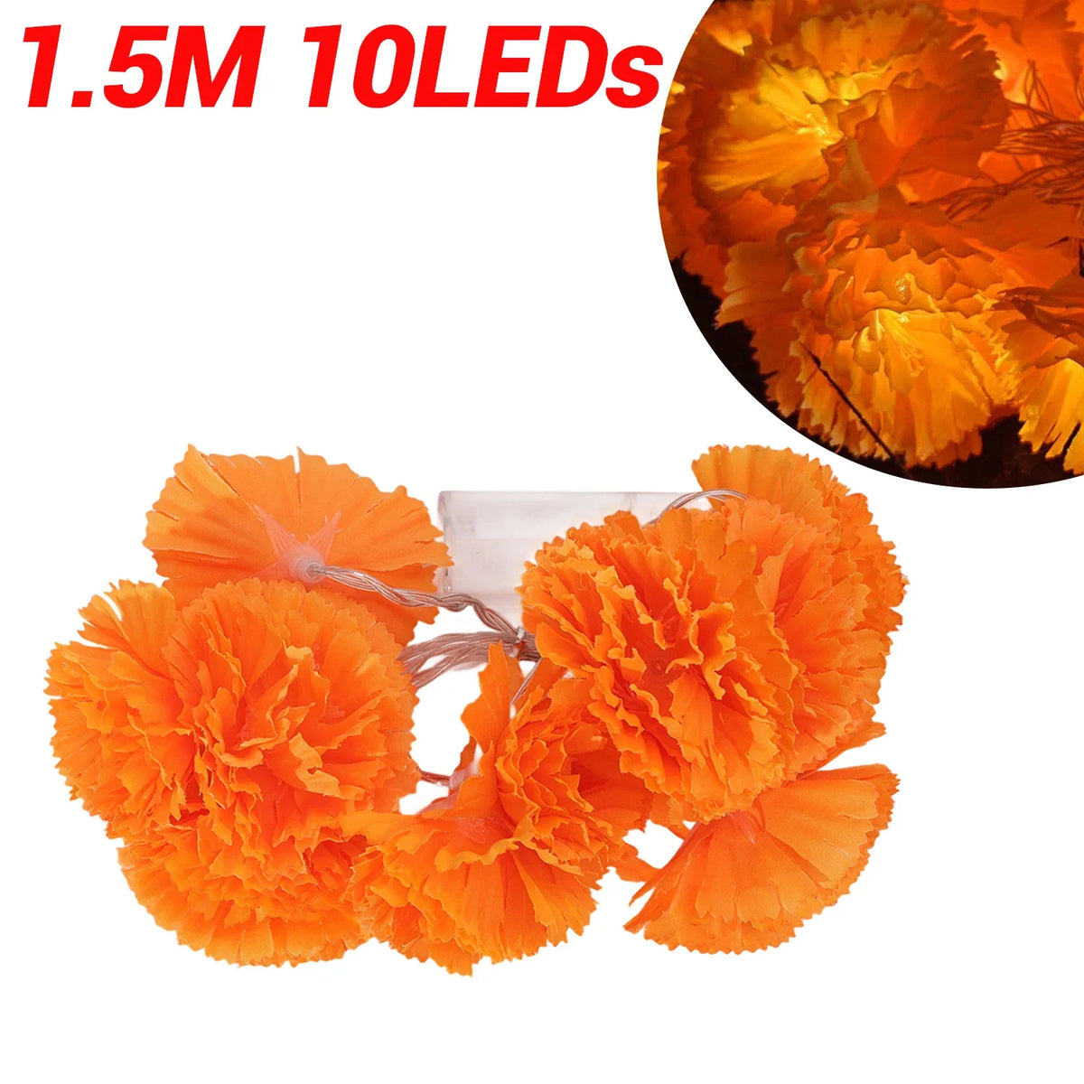 Halloween Marigold Flowers Light String Artificial Marigold Garland Battery Powered LED Lamp Halloween Outdoor Party Decorations Quake 1.5m 10Light