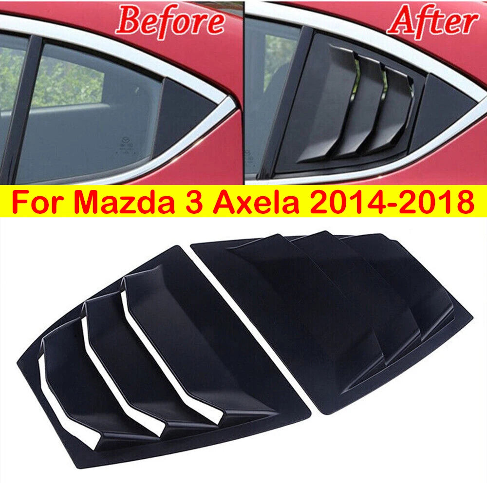 For Mazda 3 Axela 2014-2018 Car Rear Louver Window Side Shutter Cover Trim Sticker Vent Scoop ABS Carbon Fiber Black Accessories Quake