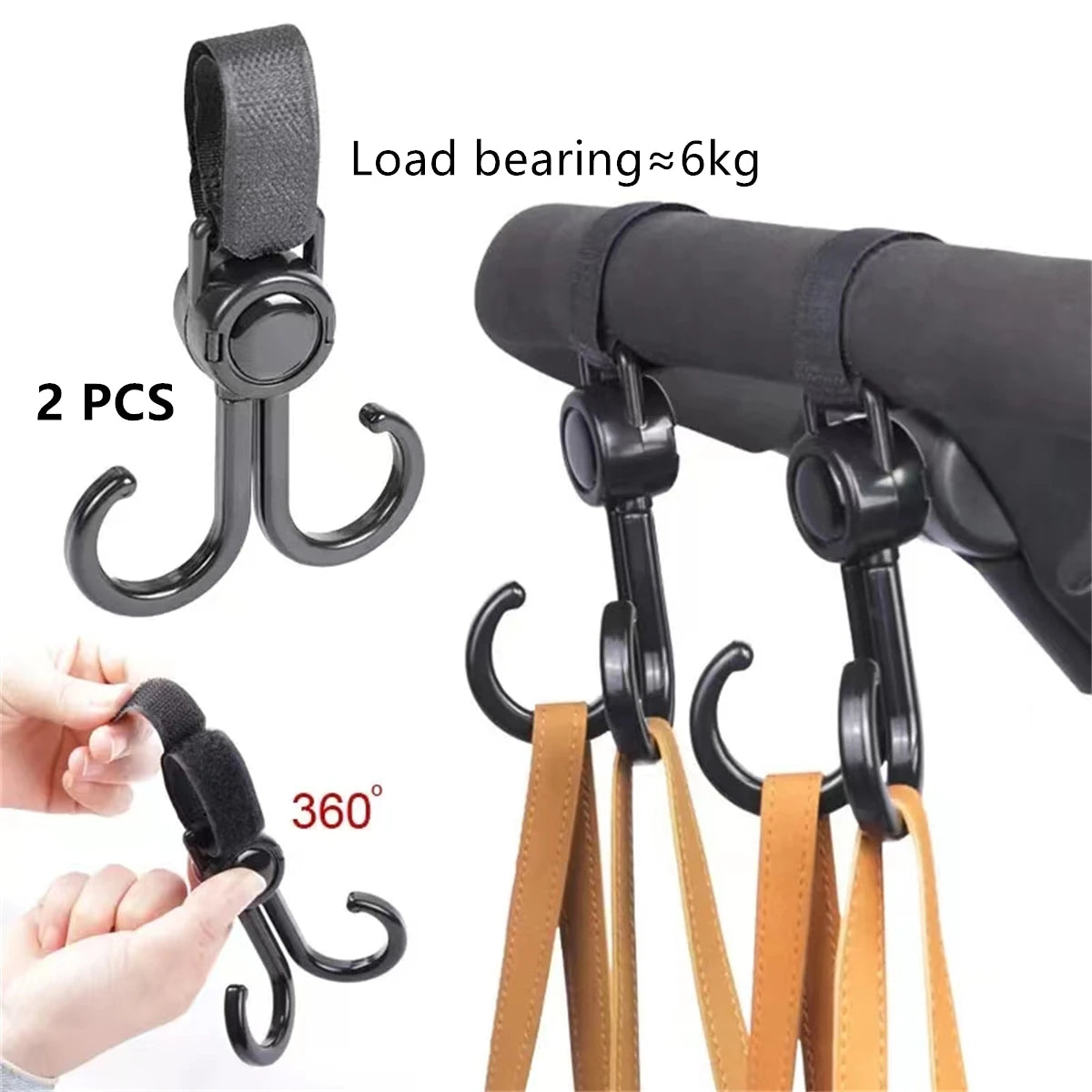 vvocci 360degree PU 2pc leather baby bag stroller hook pram rotate rotatable cart organizer pram crochet stroller accessories Quake