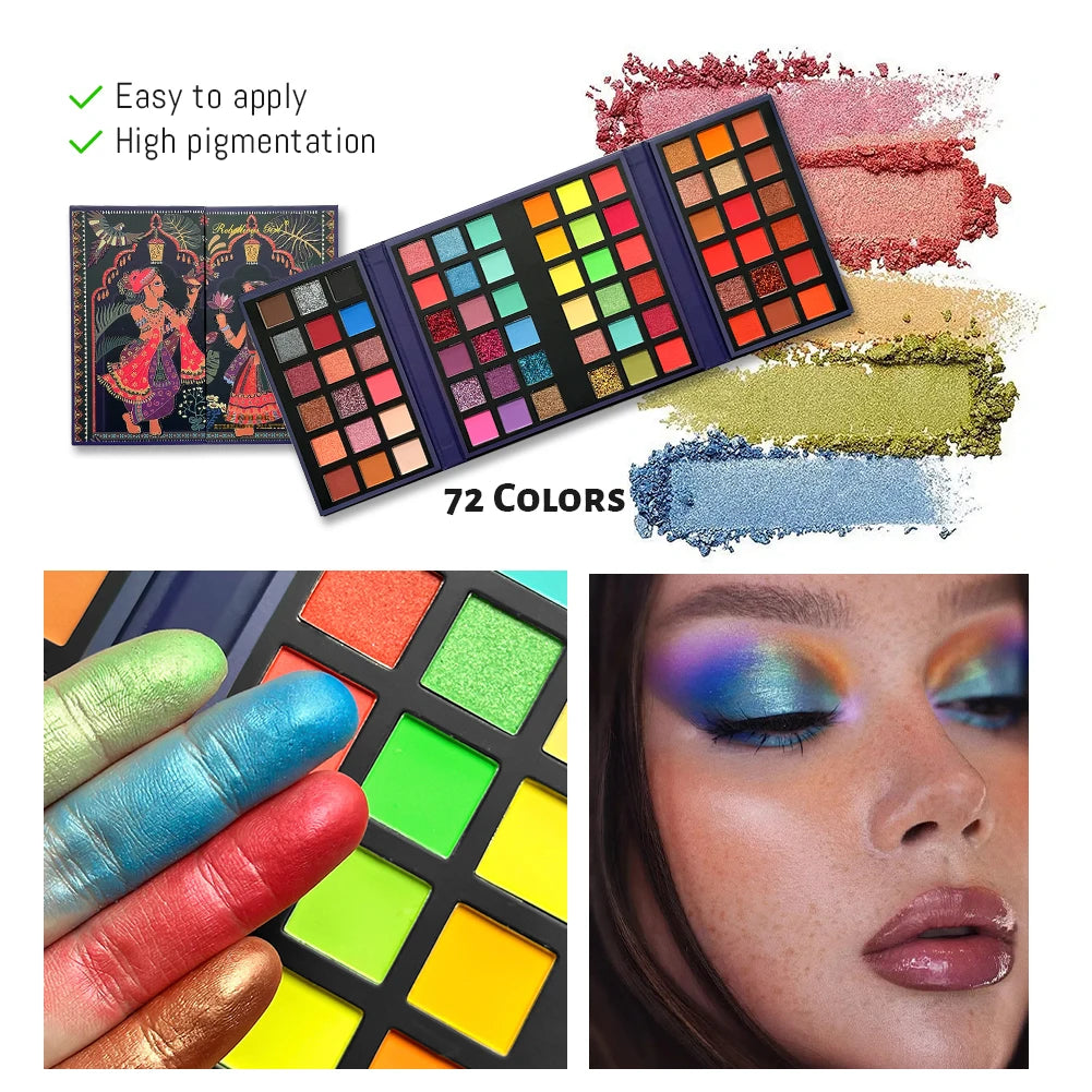 72 Colors Glitter Eyeshadow Palette Matte Waterproof Long Lasting Pressed Powder Cosmetics Kit Fashion Women Eye MakeUp Pallet Quake