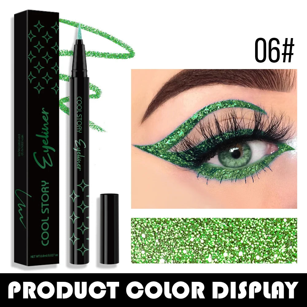 Glitter Pearlescent Eyeliner Pen,Metallic Silkworm Eyeshadow Pen,Eye Brightening,Quick-Drying,Long-lasting and Waterproof Makeup Quake 06