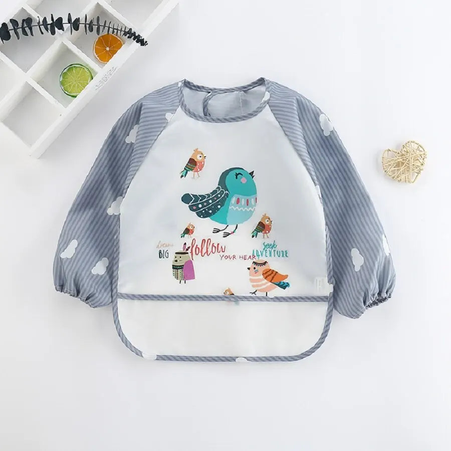 Apron Pocket Infan Baby Long Sleeve Scarf Waterproof Toddler Art Smock Feeding Bibt Boys Girls Burp Cloth Banana Bibs for1-3Year Quake