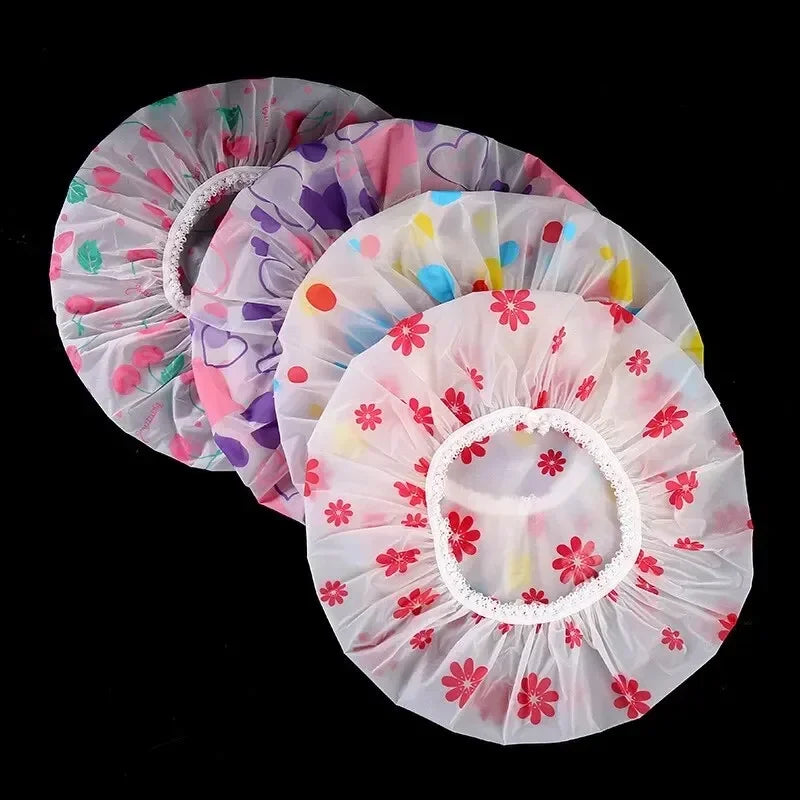 vvocci 5 Pack Shower Caps Waterproof Bath Hair Caps, Oil & Smoke Resistant, Reusable Dry Hair Protection Caps for Bathroom & Spa Quake M247 Multi 5pcs