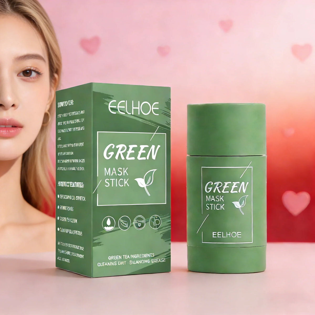 Valentine's Day Gift Green Tea Face Mask Stick for Deep Cleansing Pore Minimizing Acne & Blackhead Care Moisturizing Oil Control Quake