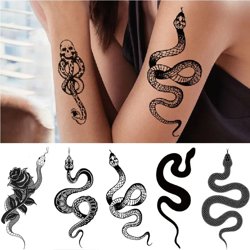 Black Snake Temporary Tattoo Stickers for Women Men Body Waist Lating Waterproof Fake Tattoo Dark Wine Big Size Snake Tattoo New Quake