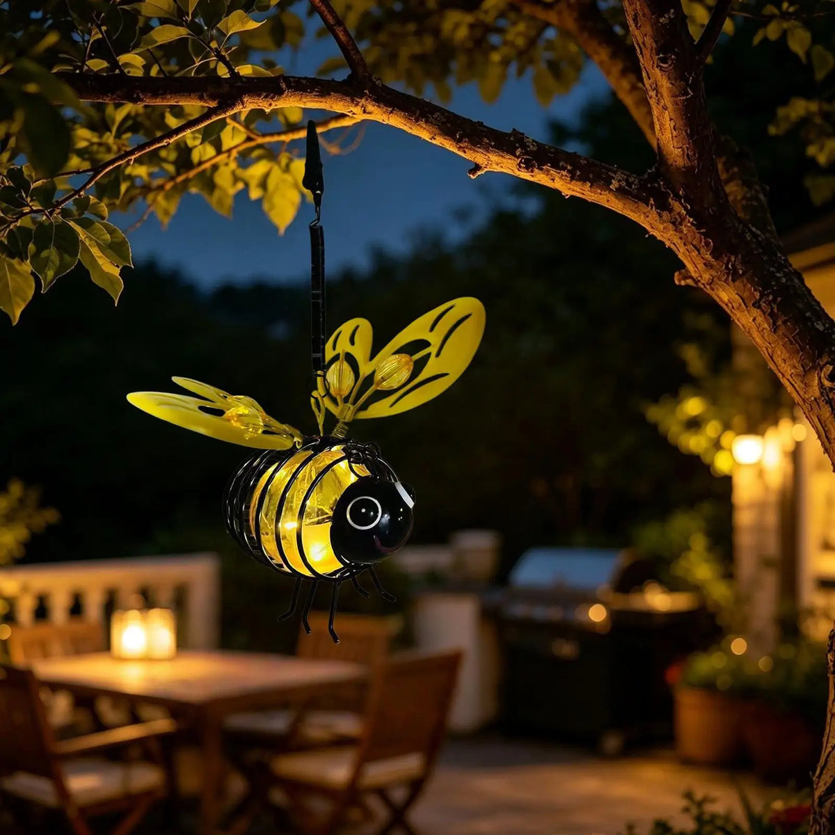 Solar Outdoor Lantern Hangable Bee-Shaped Weather-Resistant Ornament LED Solar Pathway Light for Backyard Patio Fence Wall Quake
