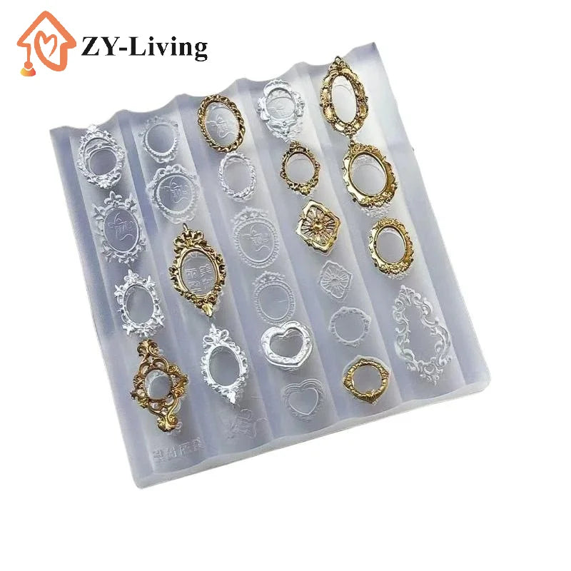 Retro Picture Frame Gem Baroque Shell Carving 3D Relief Manicure Templates Nail Art Transparent Silicone Nail Mold Quake