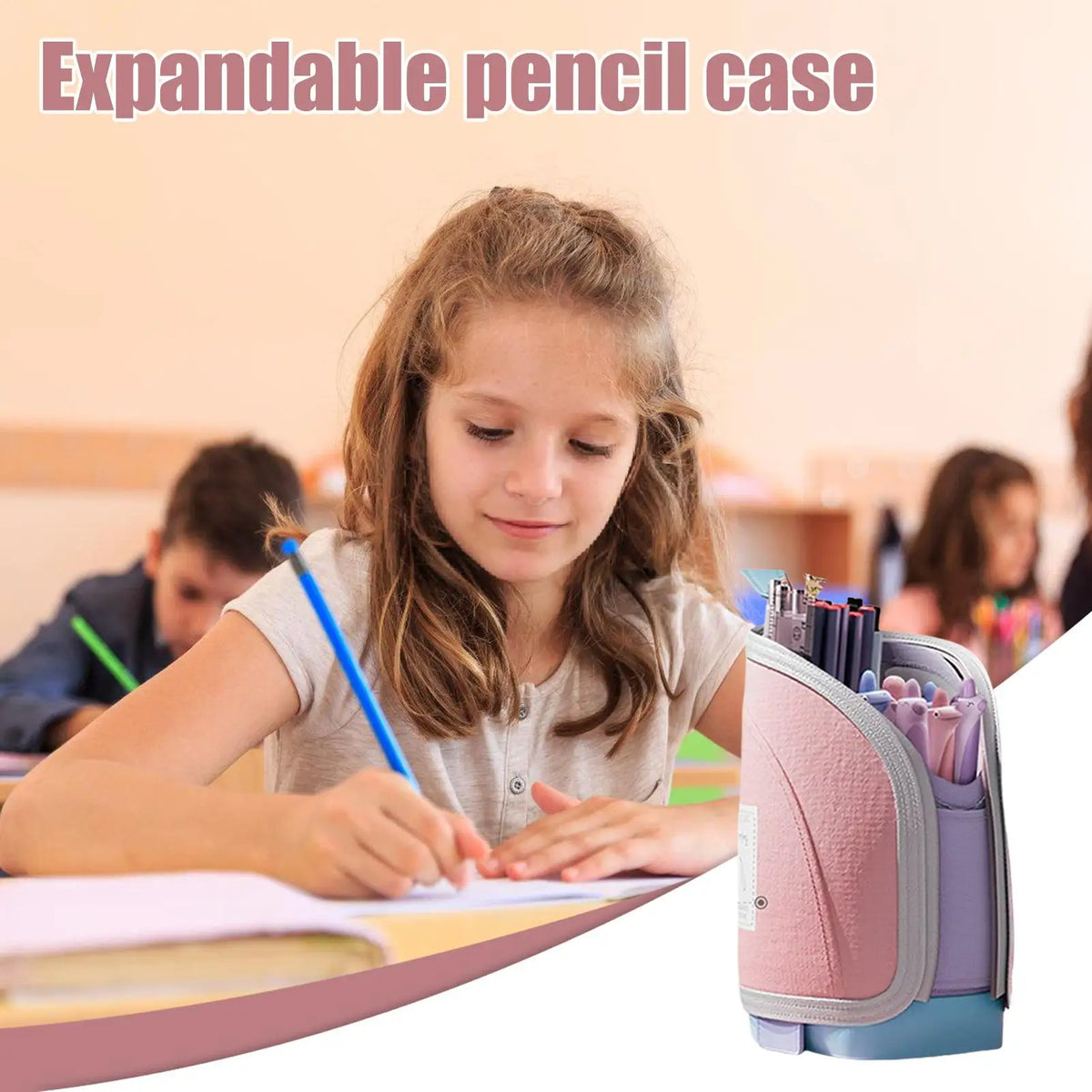 Large Capacity Pencil Case Desk Pencil Holder Pen Case 2 in 1 Retractable Container Large Storage Organizer Desk Accessories Quake